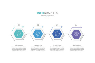 Business infographic design with 4 options. Vector thin line label with hexagons template.