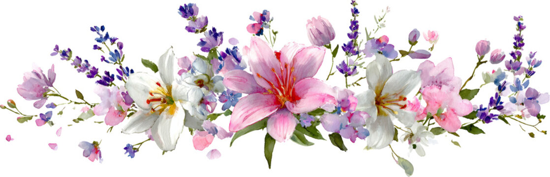 Flower border watercolor lily pastel floral border watercolor lily pastel bouquet decoration