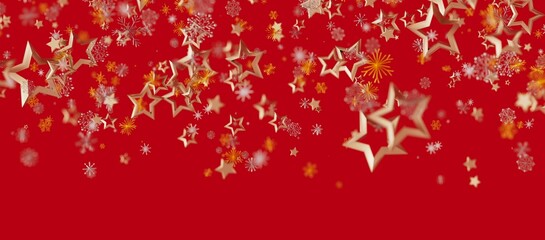 Christmas background with golden stars and snowflakes on red. Perfect for festive holiday designs and seasonal greetings © vegefox.com