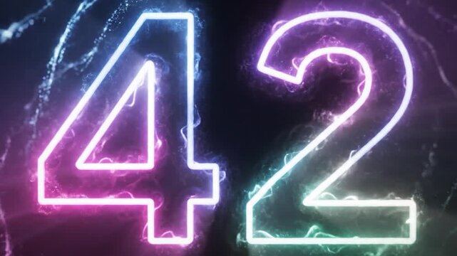 Neon Number 42 in Space Background