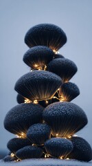 Snow-Dusted Blue Tree Sculpture With Fairy Lights: Winter Decor For Holiday Home And Studio