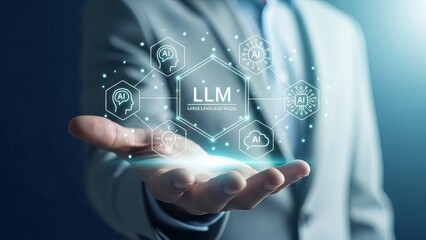 Businessman presenting large language model AI technology