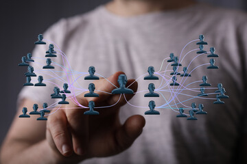 Visual representation of business network, human connection, social media and technology. Showing digital interface, global connection, and comm