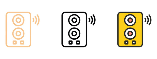 Speaker icon design, white background vector illustration depicting audio speaker, sound output, music device, and volume control for professional