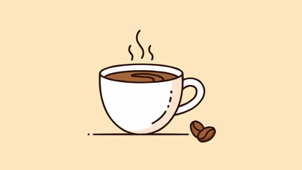 Obraz premium Steaming Cup of Coffee with Coffee Beans Illustration.