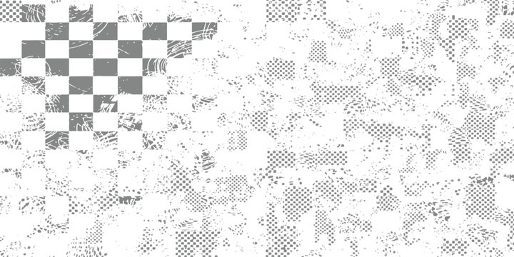 Distressed abstract background with a structured checkerboard fading into a chaotic texture