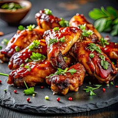close up barbecue chicken wings with sticky bbq