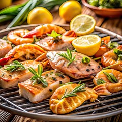 grilled seafood barbecue with shrimp salmon