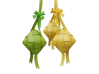 Handcrafted paper lanterns hanging isolated on transparent background