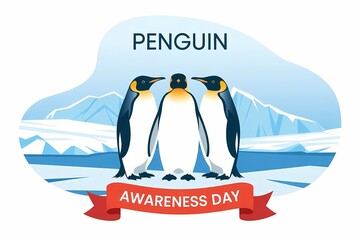 Obraz premium Penguin Awareness Day Cute Wildlife Illustration