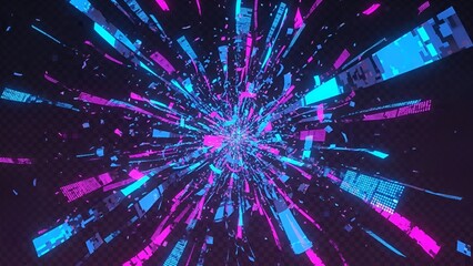 Cybernetic Aurora: Dynamic Neon Burst of Fragmented Data Streams and Techno-Chromatic Particles