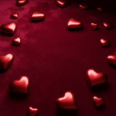 Romantic red heart decorations on velvet background for Valentine's Day