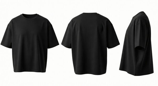 Mockup Heavyweight Boxy Tee, front, side, back views