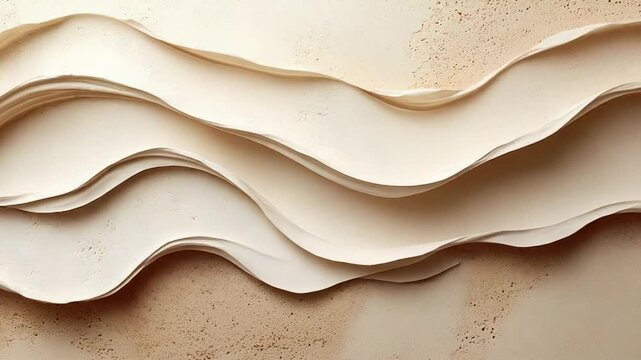 Beige, sandy background with thick, soft cream colored waves forming a repeating pattern, showcasing an abstract texture for design and cosmetic applications