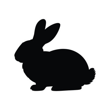 A simple black silhouette of a rabbit in a seated position