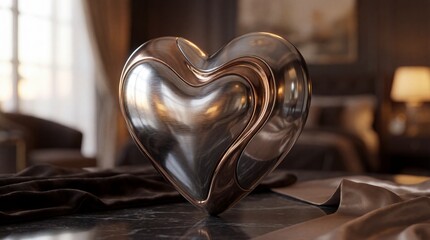 Luxurious heart shaped sculpture on elegant table in modern room