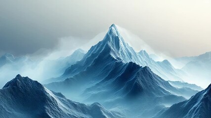 Cold mountain peaks creating an impressive landscape, rising above layers of atmospheric fog, highlighting the harsh beauty of winter wilderness and natural forms - Powered by Adobe