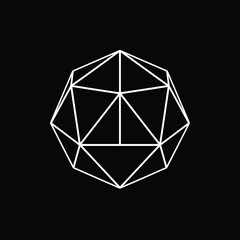 Vector illustration icon white geometric polygon shape with multiple facets on black background