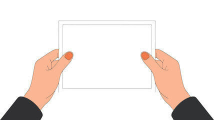 Hands holding a blank white card or frame isolated on transparent background