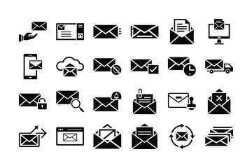 Collection of email and communication icons isolated on transparent background, Vector, illustration