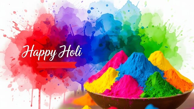 Vibrant holi celebration with colorful powders and happy festive atmosphere