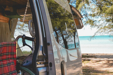 Wheelchair accessible van parked near the beach, showing inclusive travel and mobility support for people with disabilities and accessible lifestyle.