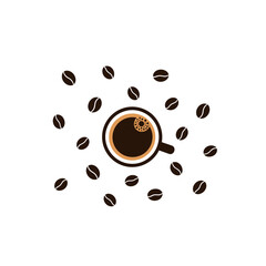 Obraz premium Coffee Cup with Beans - Top View Flat Design