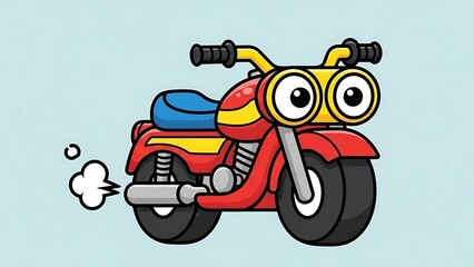 Cartoon motorcycle with big eyes.