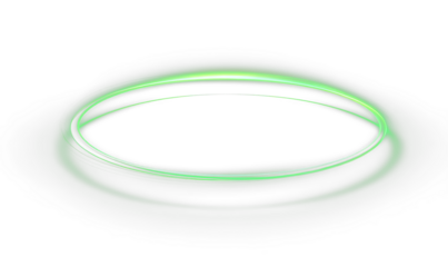 Green neon glowing ring with light trail effect, abstract circular energy frame with motion lines, futuristic light green ellipse, PNG
