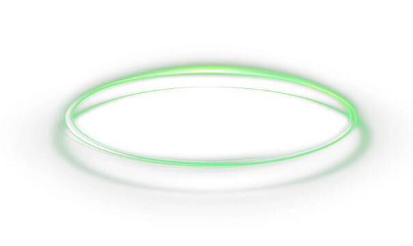 Green neon glowing ring with light trail effect, abstract circular energy frame with motion lines, futuristic light green ellipse, PNG
 - Powered by Adobe