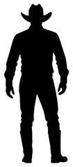 Full Body Cowboy Silhouette in Classic Western Hat and Boots Isolated on Transparent Background