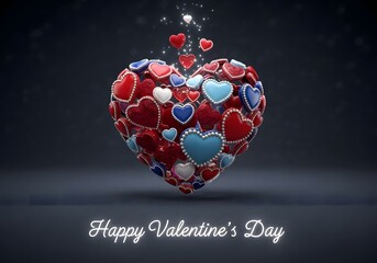 Happy Valentine's Day Heart Composition with Sparkling Effects