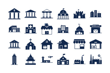 Various building silhouettes isolated on transparent background, Vector, illustration