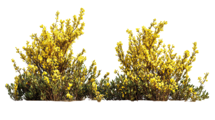 Set of Berberis Thunbergii Blossoming Shrubs Arranged Side by Side on Transparent Background