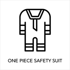 a Simple black line icon of one piece safety suit