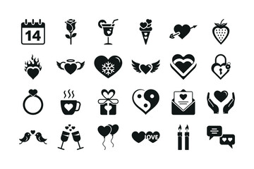 Collection of symbolic love icons isolated on transparent background, Vector, illustration