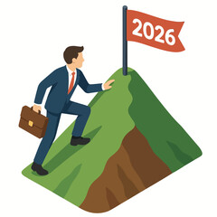 vector illustration of business people heading towards the peak of 2026
