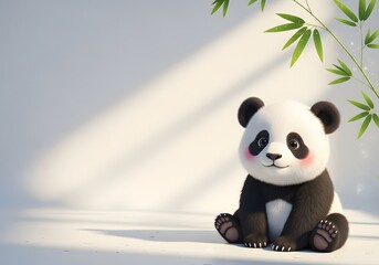 Adorable Baby Panda with Bamboo Leaves on White Background