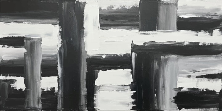 Monochromatic abstract painting with contrasting brushwork and textured layers