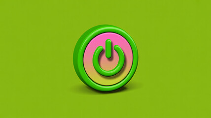 Vibrant green power button on colorful gradient background
