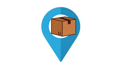 Delivery location pin with package for logistics and shipping