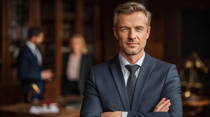 Fototapeta premium Assured man in suit awaits at family lawyer s office for divorce proceedings