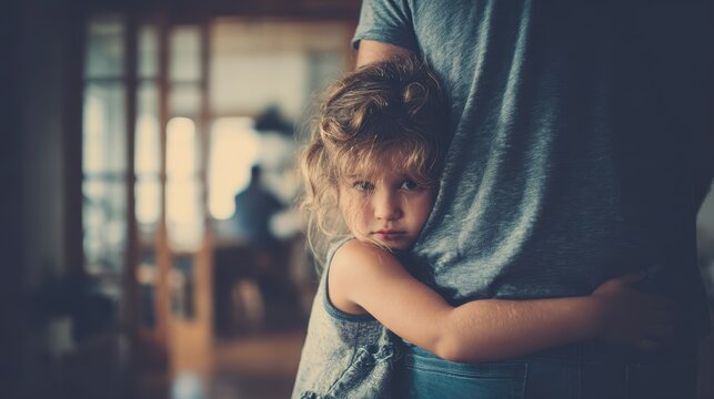 Child clings to father pleading as family divides due to divorce