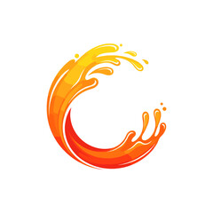 Fototapeta premium A vibrant orange and yellow liquid splash forming a circular shape, suggesting freshness and energy.