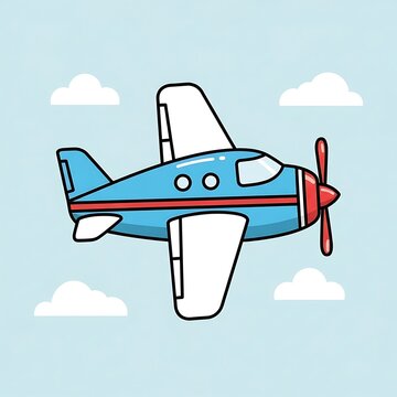 Small blue airplane flying in sky.