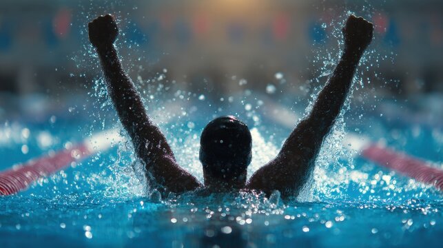 Image of a victorious male swimmer in a contest
