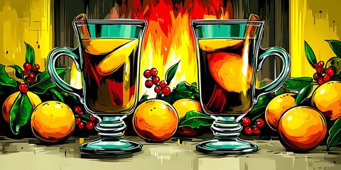 Warm Winter Drinks By Fireplace