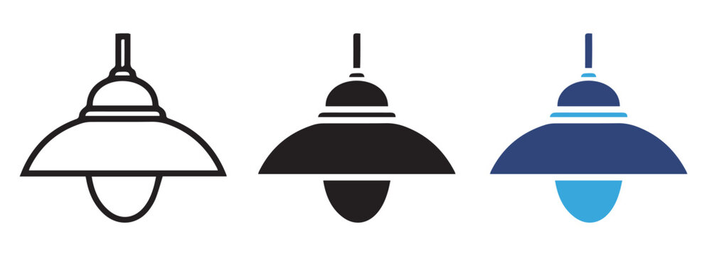 Ceiling Lamp Icon Set Vector Illustration for Interior Lighting and Home Design. Minimal Ceiling Lamp Vector Icons in Flat and Line Style for Web, App, and UI Projects.