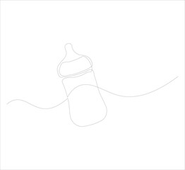 Milk bottle for child drawn in one continuous line on white background. One line drawing, minimalist. Editable vector illustration