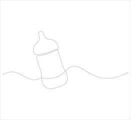Milk bottle for child drawn in one continuous line on white background. One line drawing, minimalist. Editable vector illustration